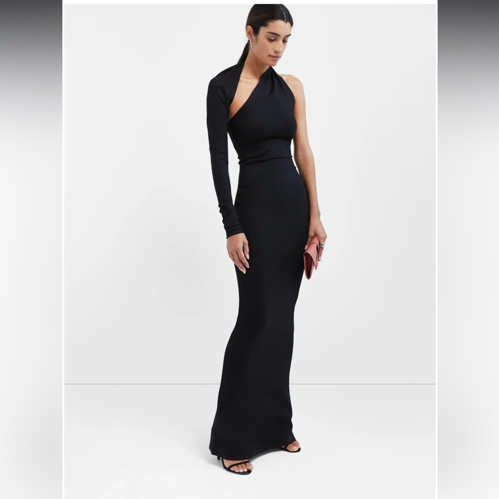Marcella Nyc Black One Shoulder Sleeve Manhattan Gown Floor Length Dress